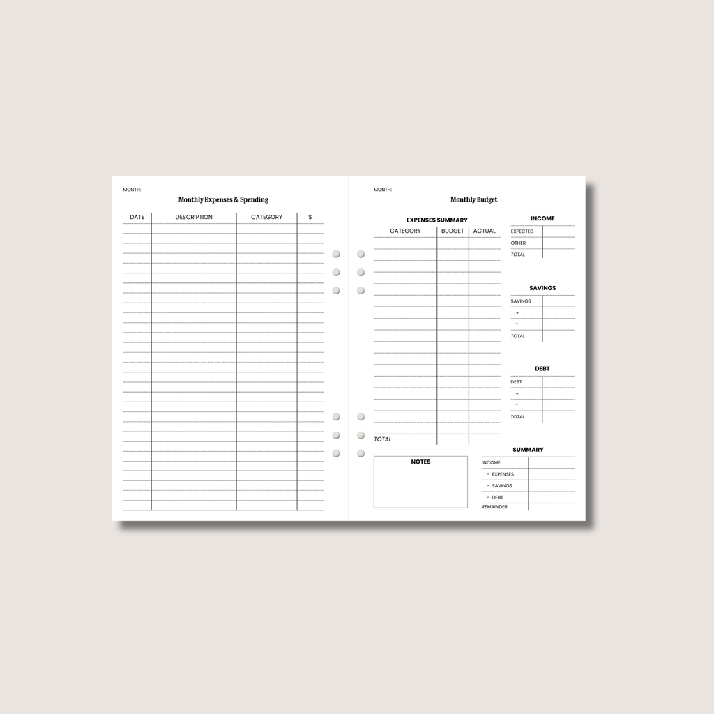 A5 Budget Tracker Insert