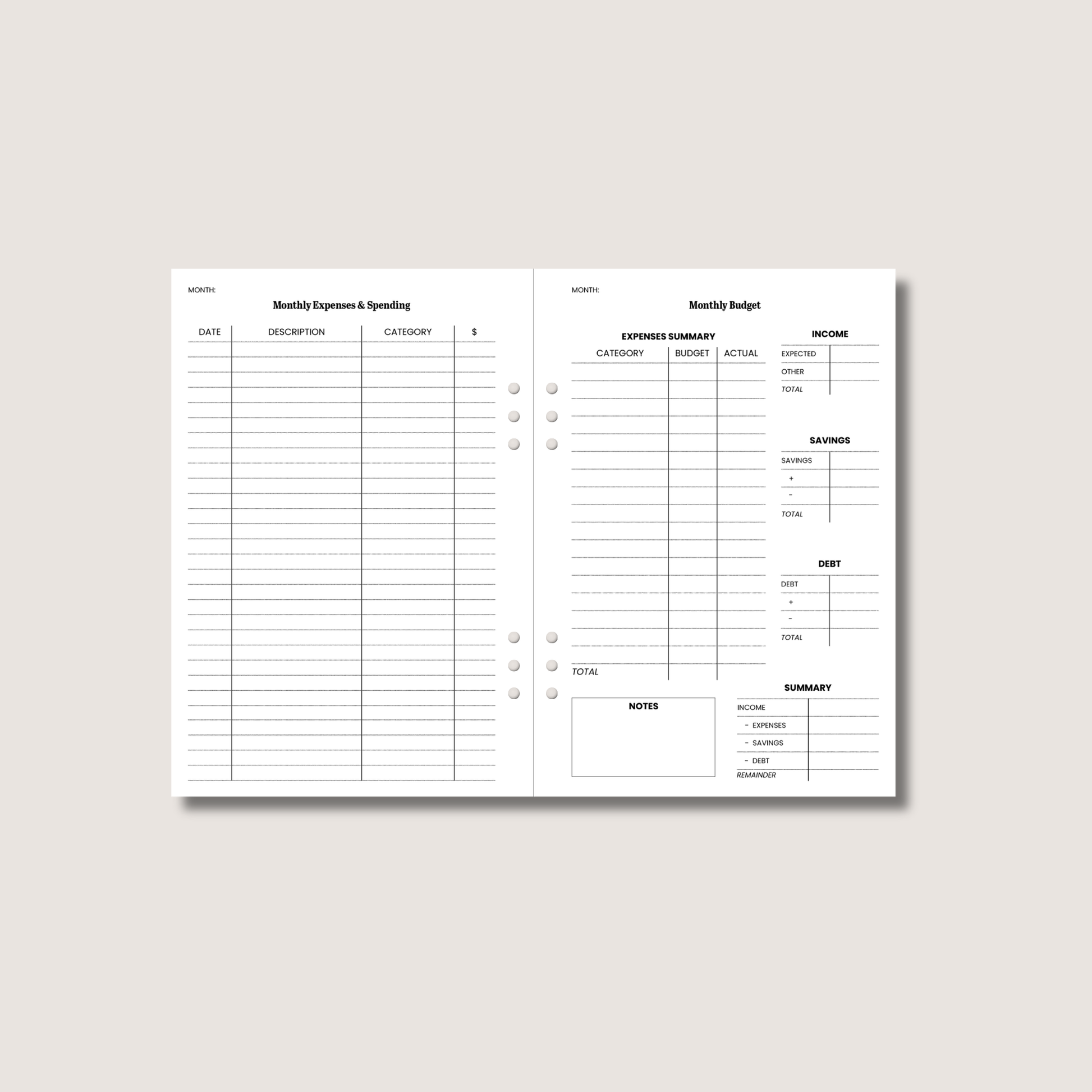 A5 Budget Tracker Insert
