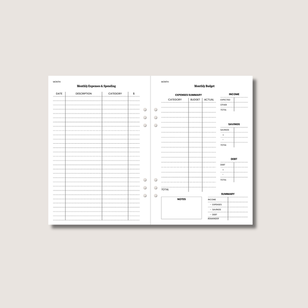 A5 Budget Tracker Insert