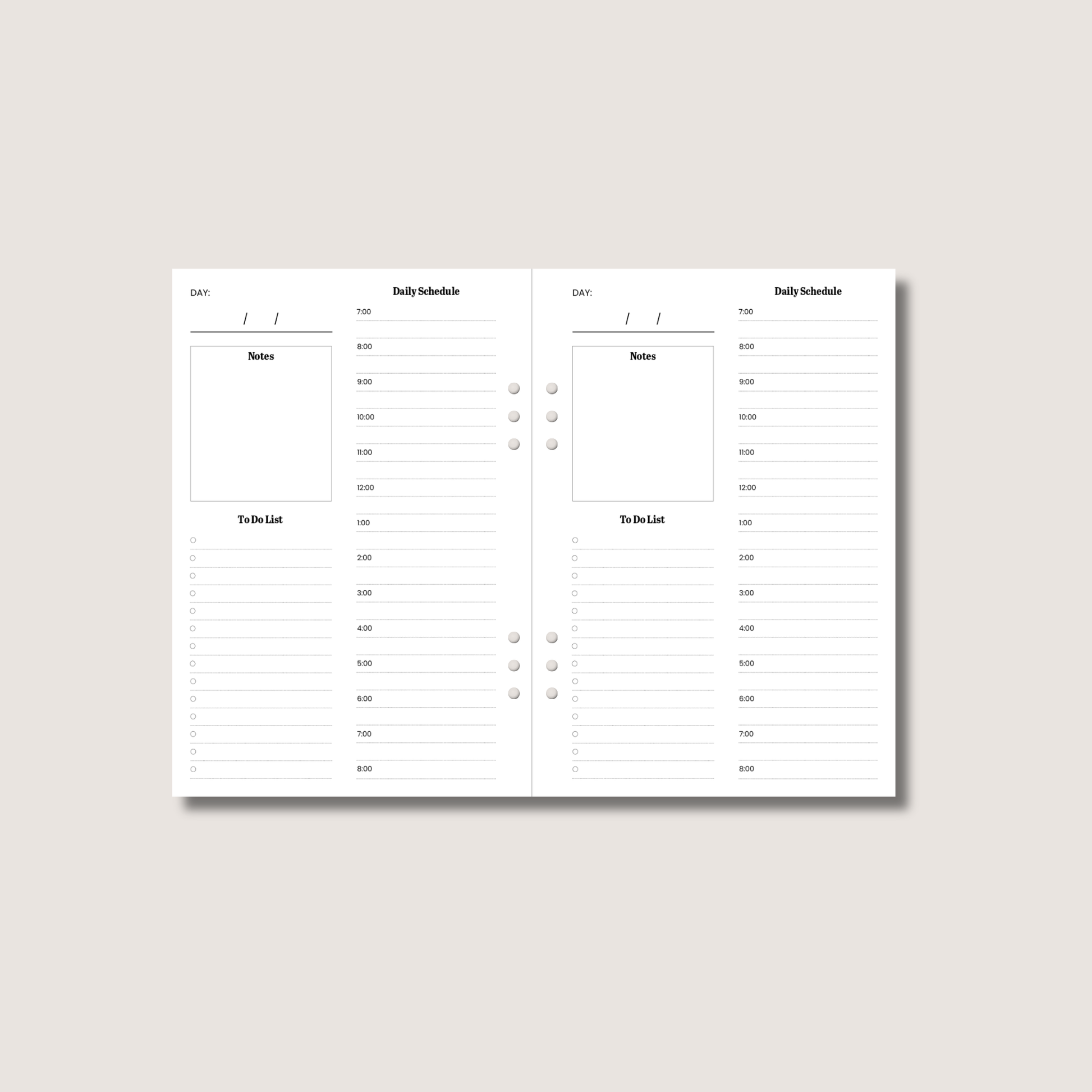 A5 Daily Planner Insert