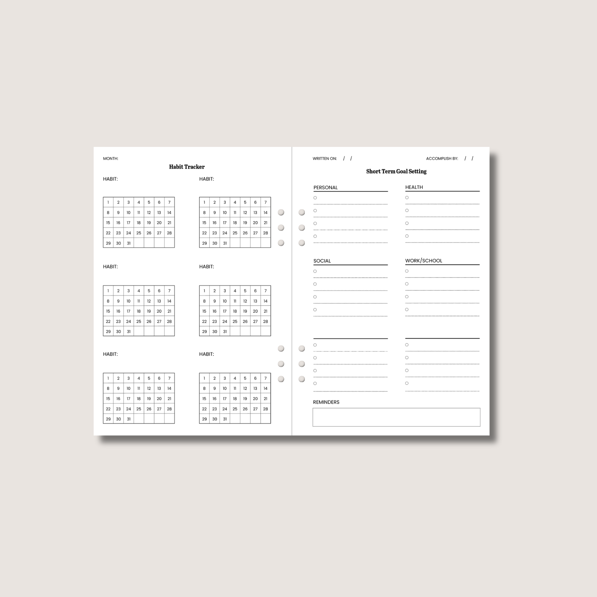 A5 Productivity Tracker Insert