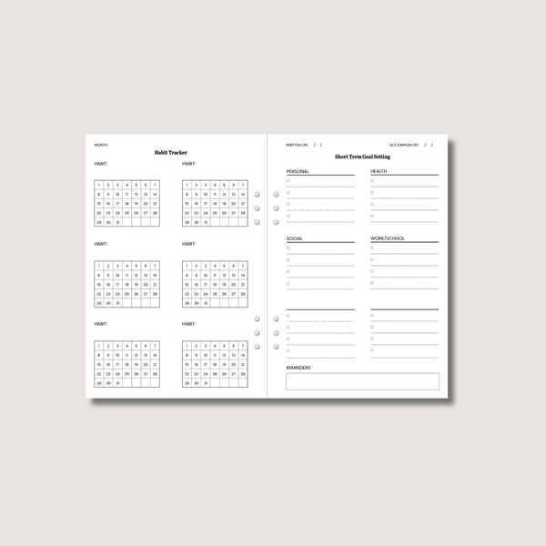 A5 Productivity Tracker Insert