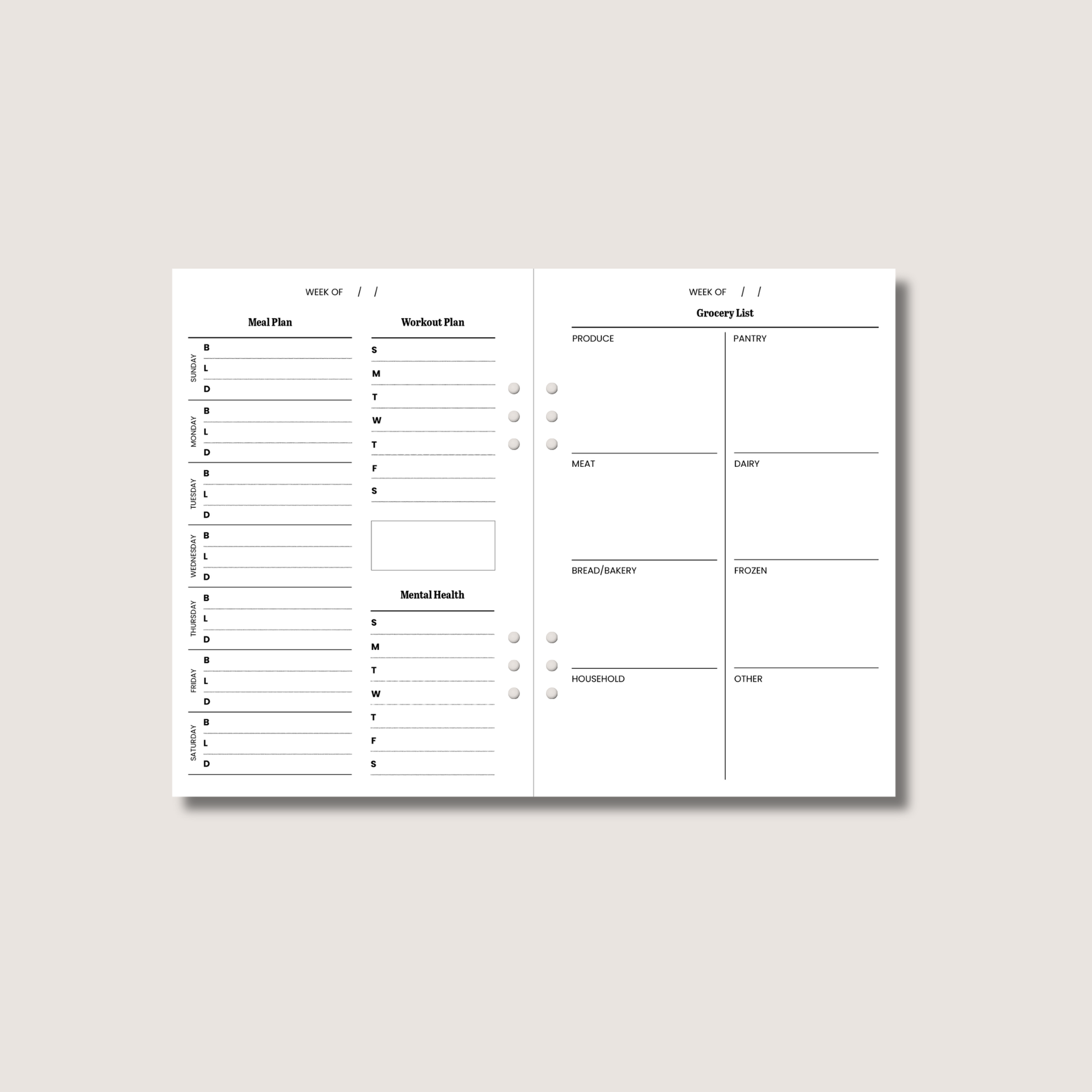 A5 Health Tracker Insert