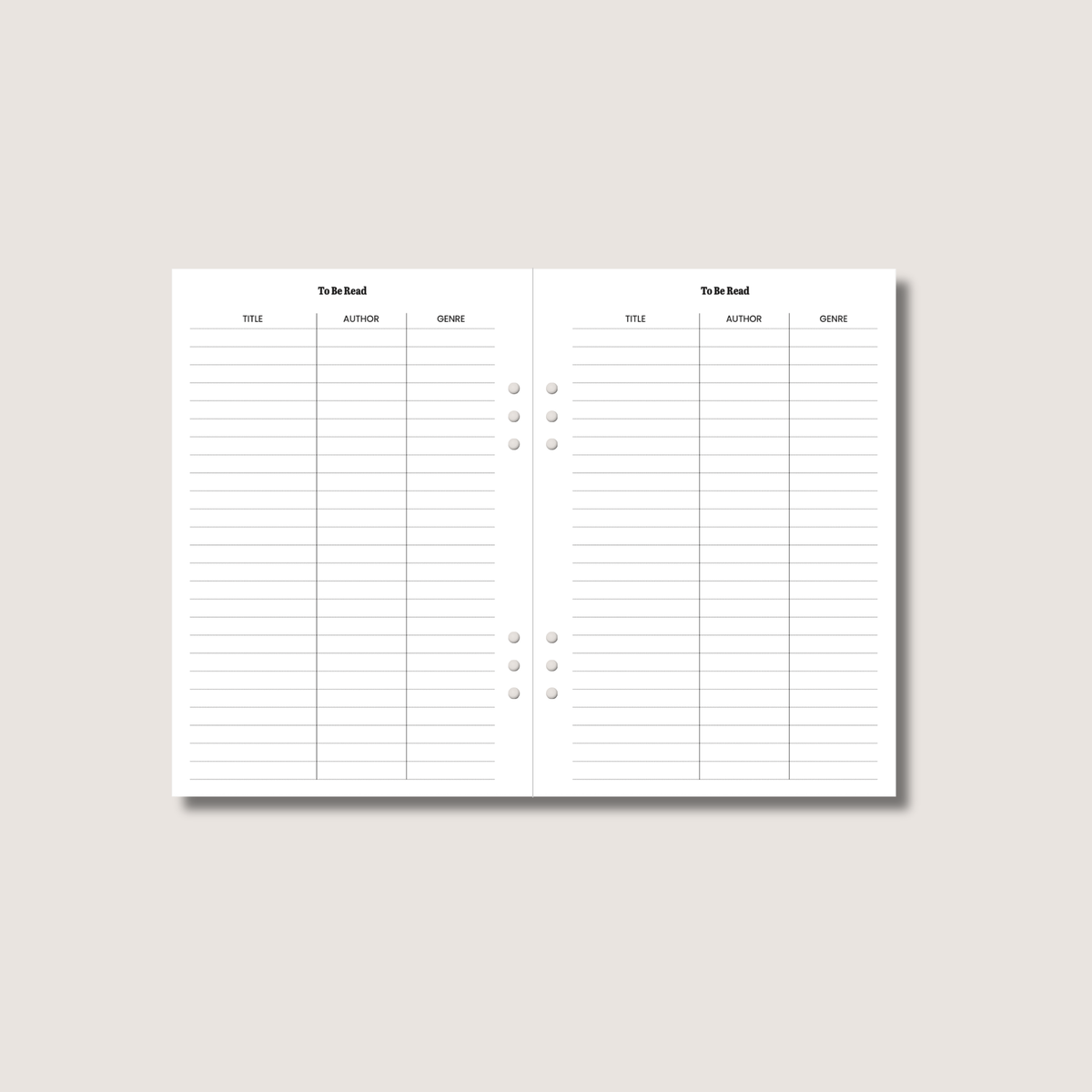 A5 Reading Log Insert