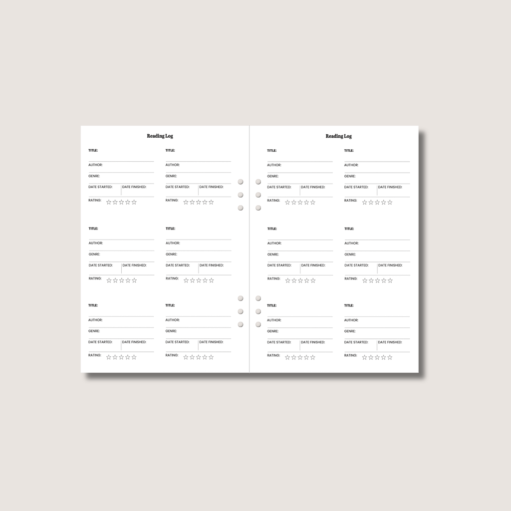A5 Reading Log Insert