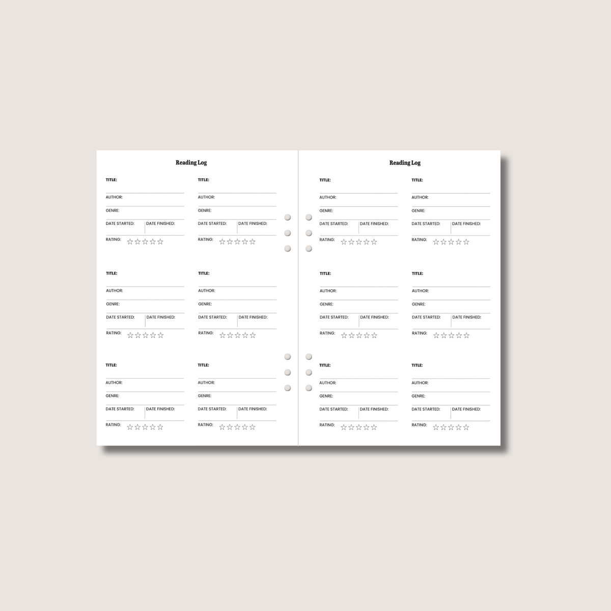 A5 Reading Log Insert