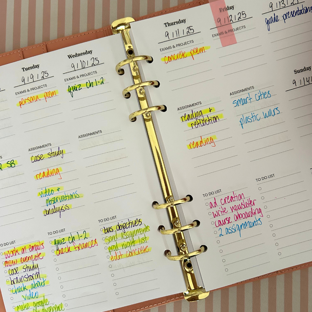 A5 Weekly Academic Planner Insert